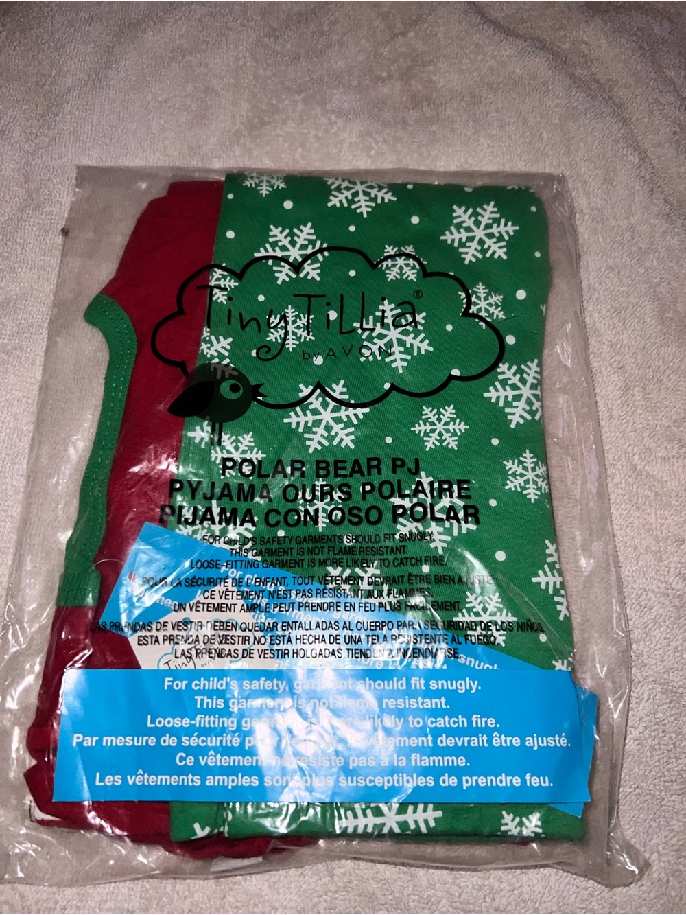 Avon Tiny Tillia Polar Bear Kids Pajama Set - Red & Green